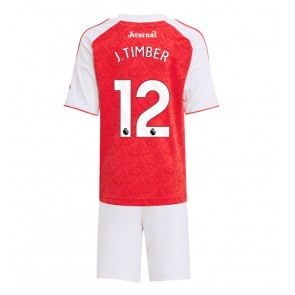 Lacne Dětský Futbalové dres Arsenal Jurrien Timber #12 2025-26 Krátky Rukáv - Domáci (+ trenírky)